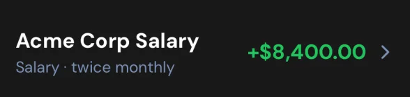 Income card showing a salary